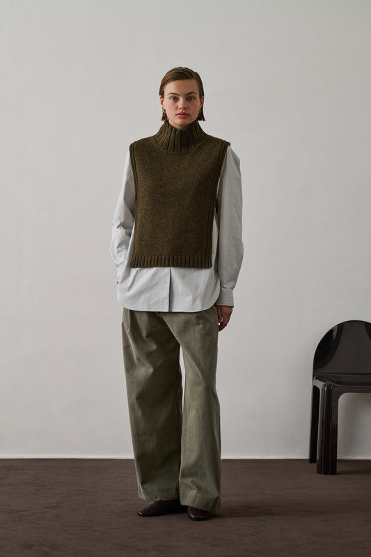 Pull Or - Kaki Chiné - Laine - Femme